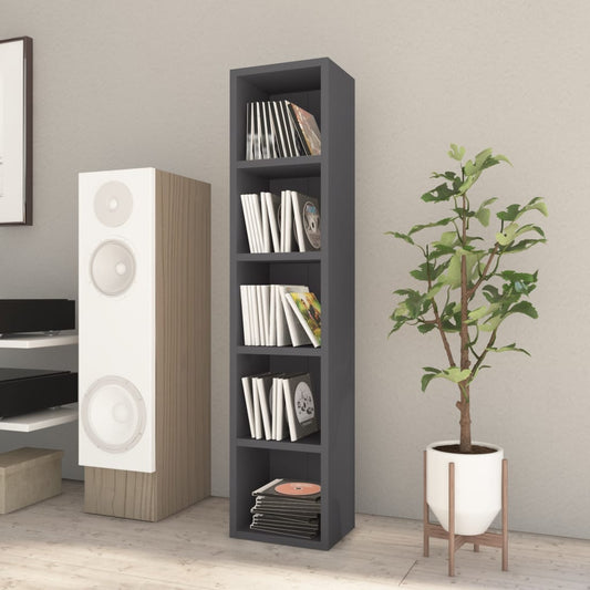 Berkfield CD Cabinet High Gloss Grey 21x16x93.5 cm Engineered Wood