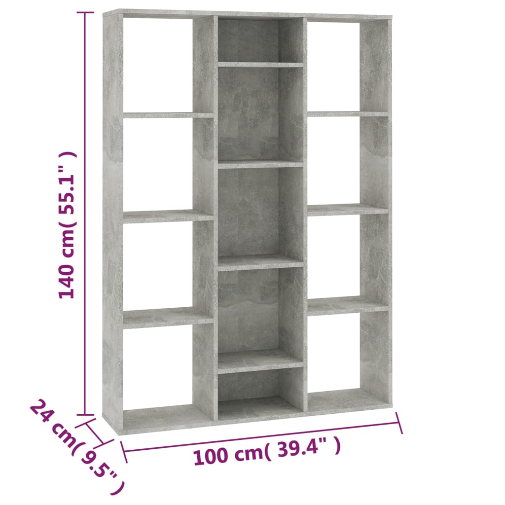 Berkfield Room Divider/Book Cabinet Concrete Grey 100x24x140 cm Engineered Wood