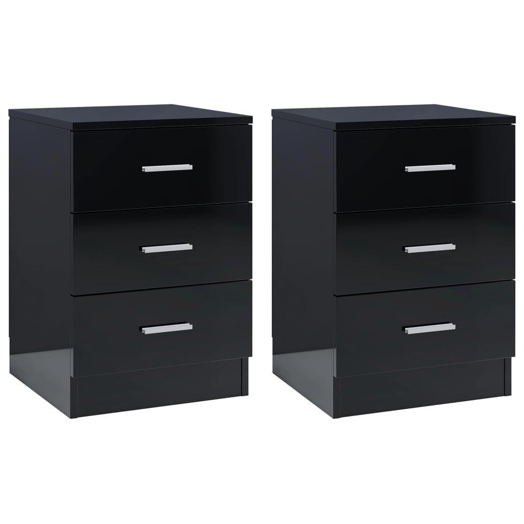 Berkfield Bedside Cabinets 2 pcs High Gloss Black 38x35x56 cm Engineered Wood