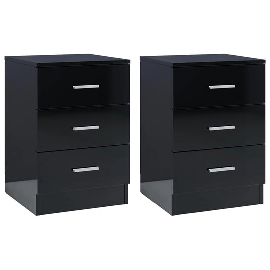 Berkfield Bedside Cabinets 2 pcs High Gloss Black 38x35x56 cm Engineered Wood