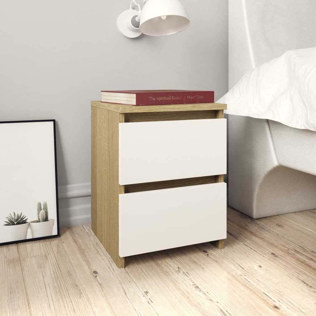 Berkfield Bedside Cabinets 2 pcs White and Sonoma Oak 30x30x40 cm Engineered Wood