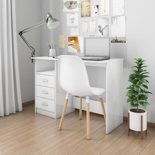 Berkfield Desk with Drawers High Gloss White 110x50x76 cm Engineered Wood