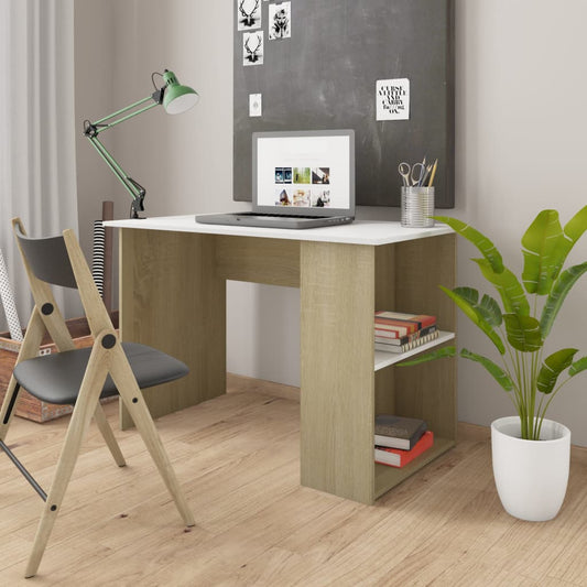 Berkfield Desk White and Sonoma Oak 110x60x73 cm Engineered Wood
