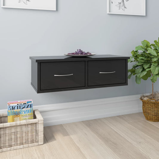 Berkfield Wall-mounted Drawer Shelf High Gloss Black 60x26x18.5 cm Engineered Wood