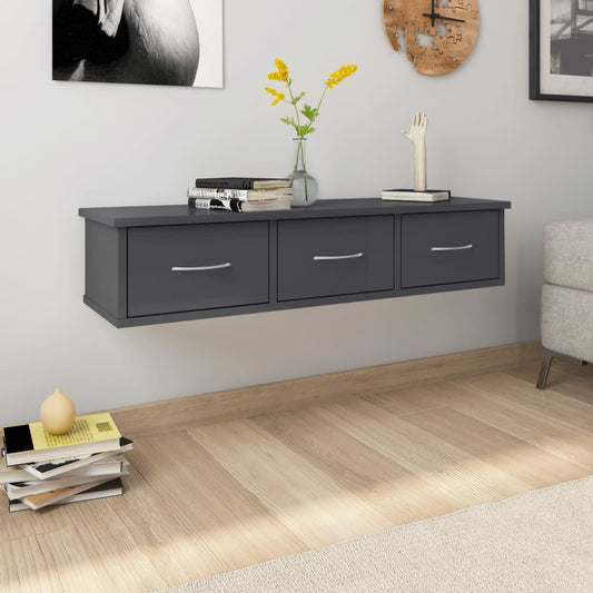 Berkfield Wall Drawer Shelf High Gloss Grey 88x26x18.5 cm Engineered Wood