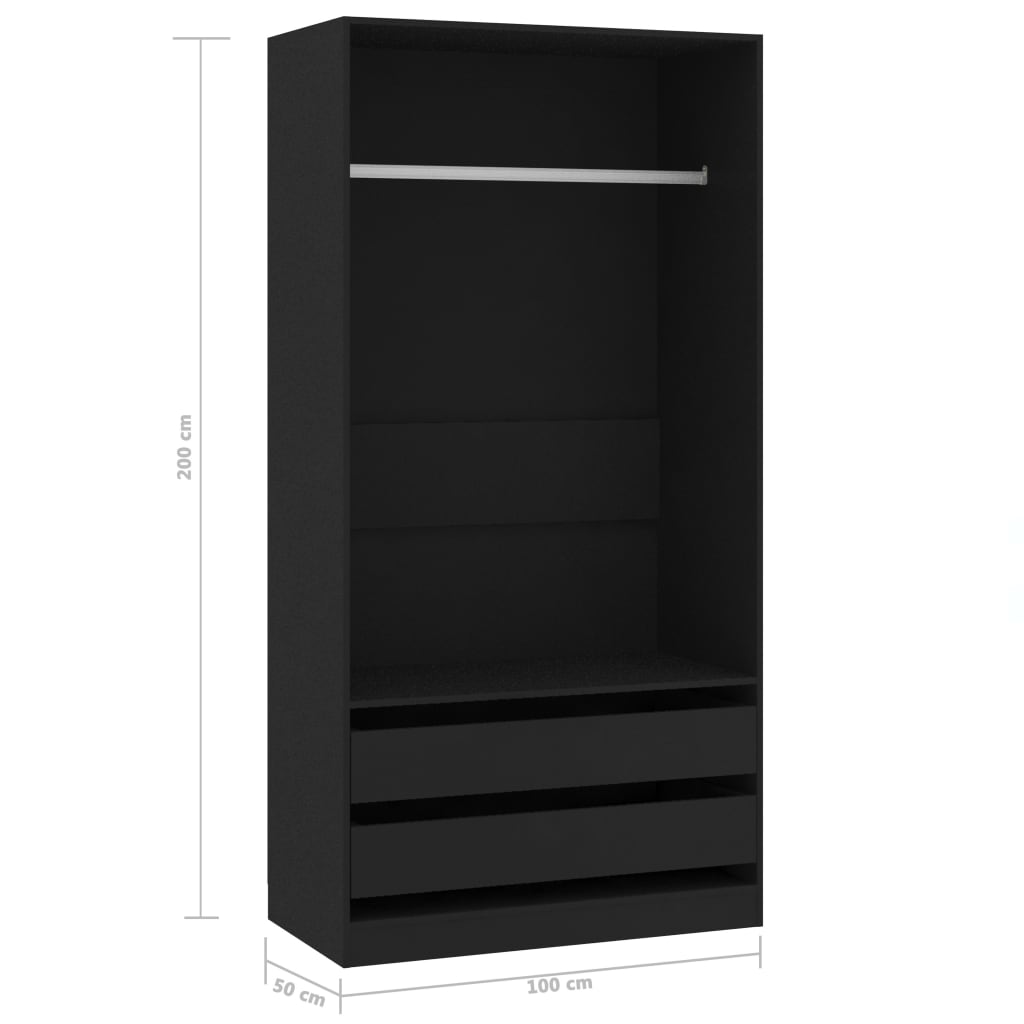 Berkfield Wardrobe Black 100x50x200 cm Engineered Wood
