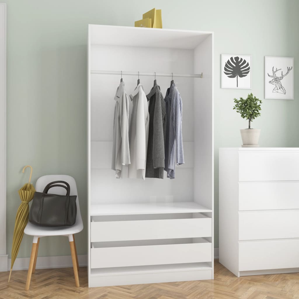 Berkfield Wardrobe High Gloss White 100x50x200 cm Engineered Wood