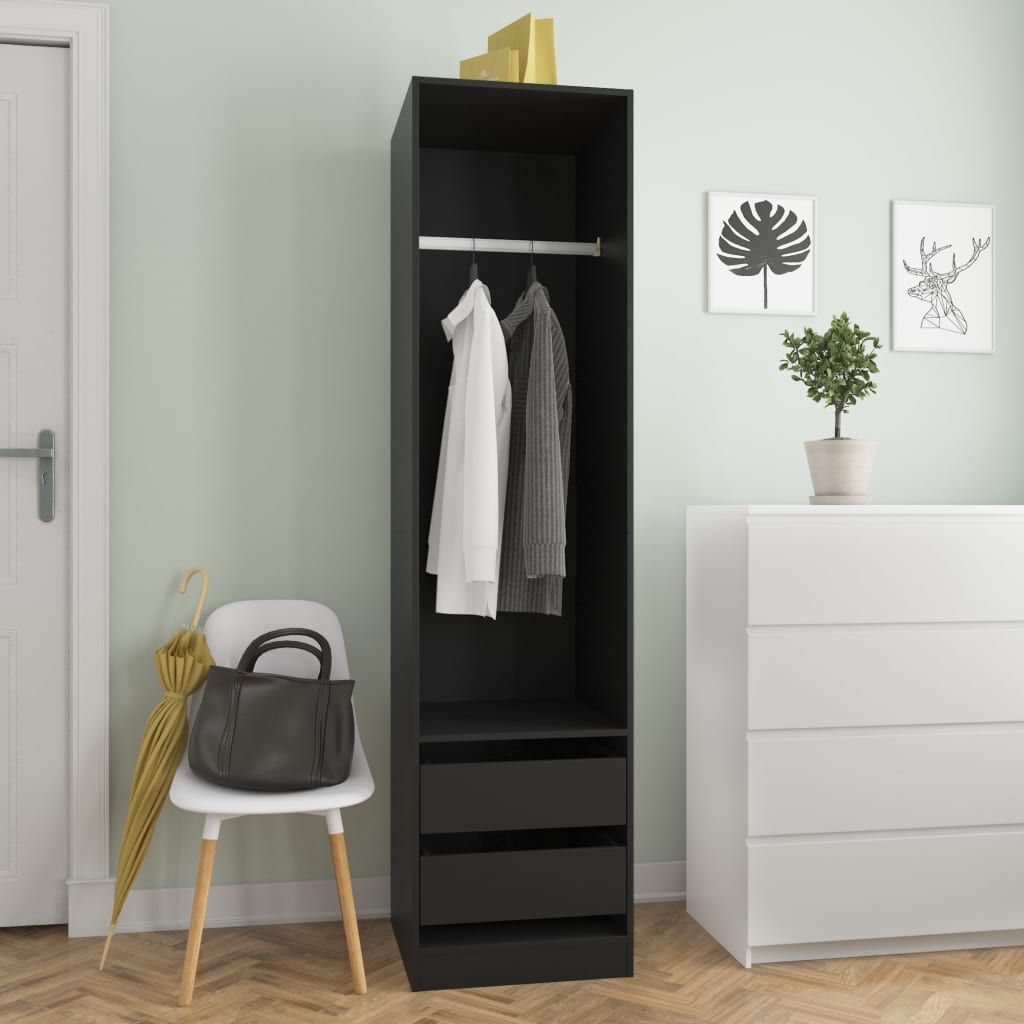 Berkfield Wardrobe with Drawers Black 50x50x200 cm Engineered Wood