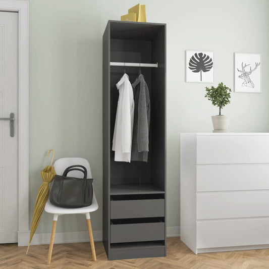 Berkfield Wardrobe with Drawers High Gloss Grey 50x50x200 cm Engineered Wood