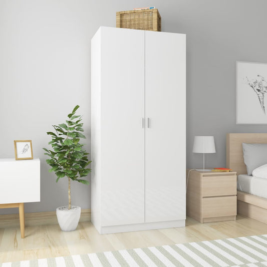Berkfield Wardrobe High Gloss White 90x52x200 cm Engineered Wood