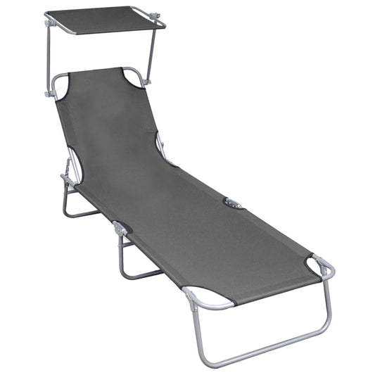 Berkfield Folding Sun Lounger with Canopy Grey Aluminium