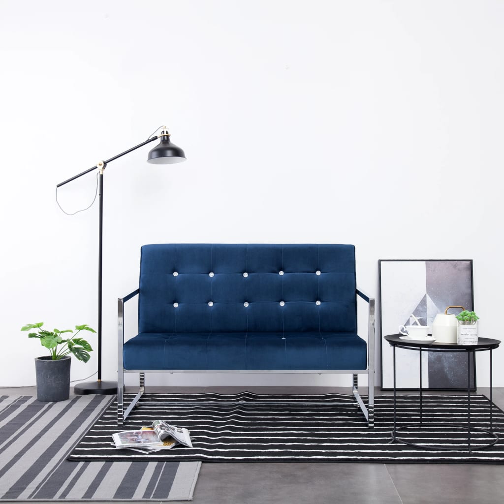 Berkfield 2-Seater Sofa with Armrests Blue Chrome and Velvet