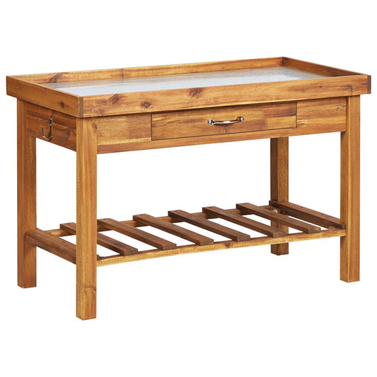 Berkfield Garden Work Bench with Zinc Top Solid Acacia Wood