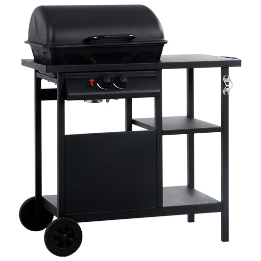 Berkfield Gas BBQ Grill with 3-layer Side Table Black