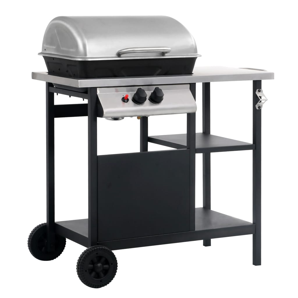 Berkfield Gas BBQ Grill with 3-layer Side Table Black and Silver