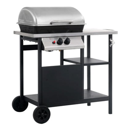 Berkfield Gas BBQ Grill with 3-layer Side Table Black and Silver