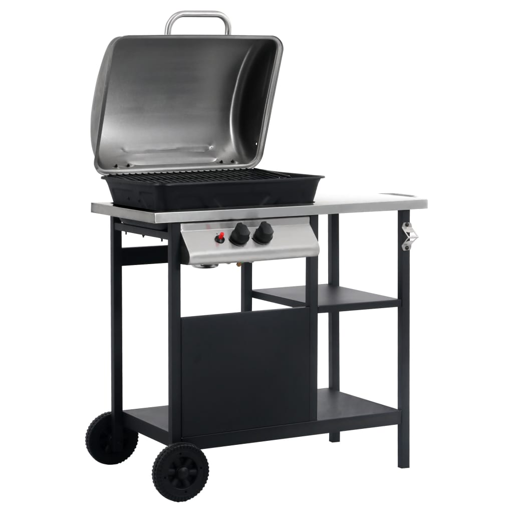 Berkfield Gas BBQ Grill with 3-layer Side Table Black and Silver