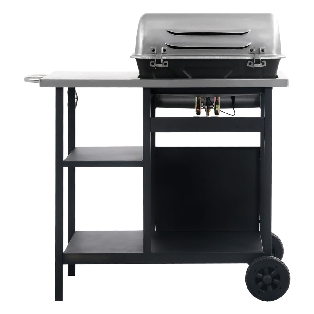 Berkfield Gas BBQ Grill with 3-layer Side Table Black and Silver