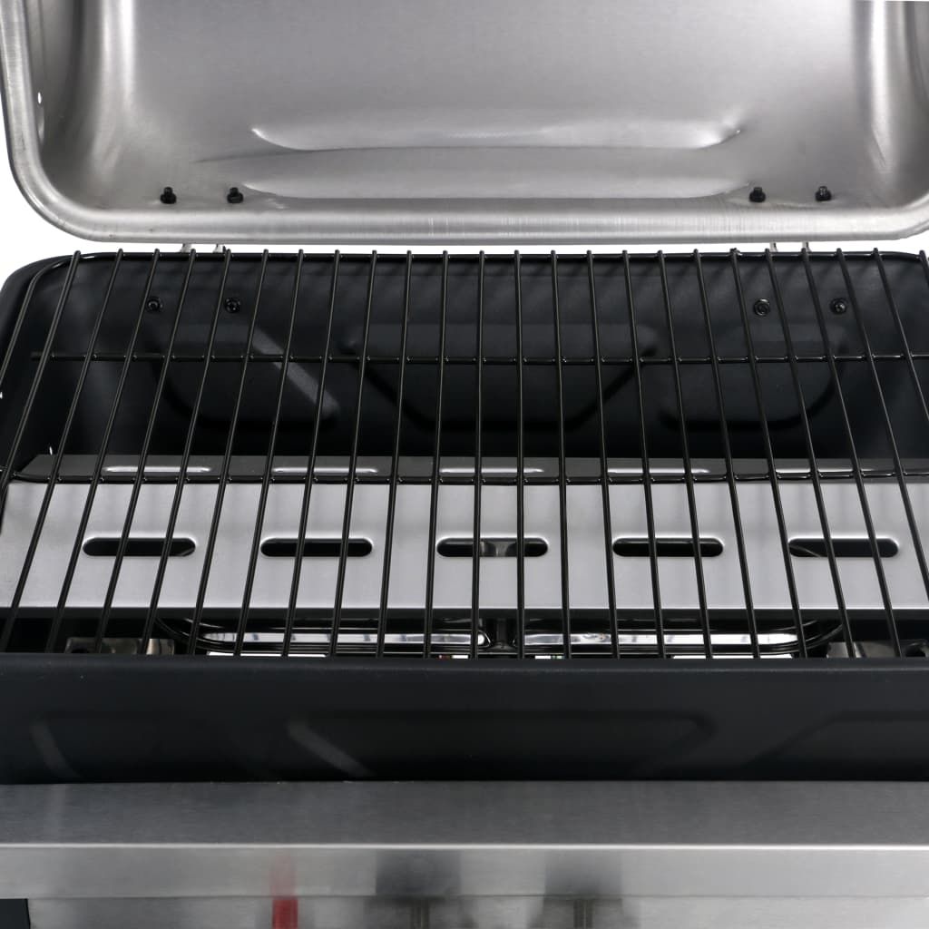Berkfield Gas BBQ Grill with 3-layer Side Table Black and Silver