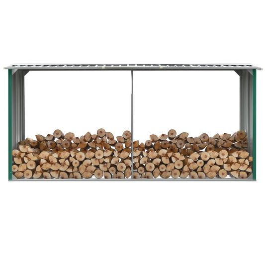 Berkfield Garden Log Storage Shed Galvanised Steel 330x92x153 cm Green