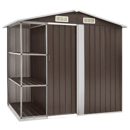 Berkfield Garden Shed with Rack Brown 205x130x183 cm Iron