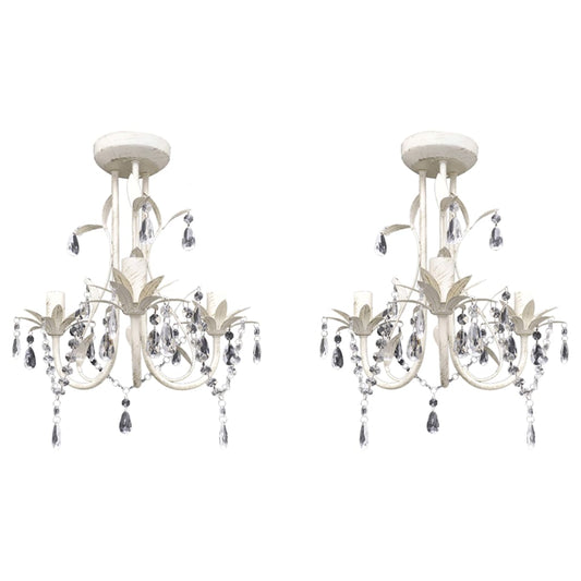 Berkfield Crystal Pendant Ceiling Lamp Chandeliers 2 pcs Elegant White