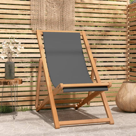 Berkfield Folding Beach Chair Solid Teak Wood Grey