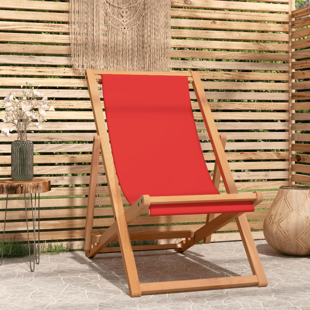 Berkfield Folding Beach Chair Solid Teak Wood Red