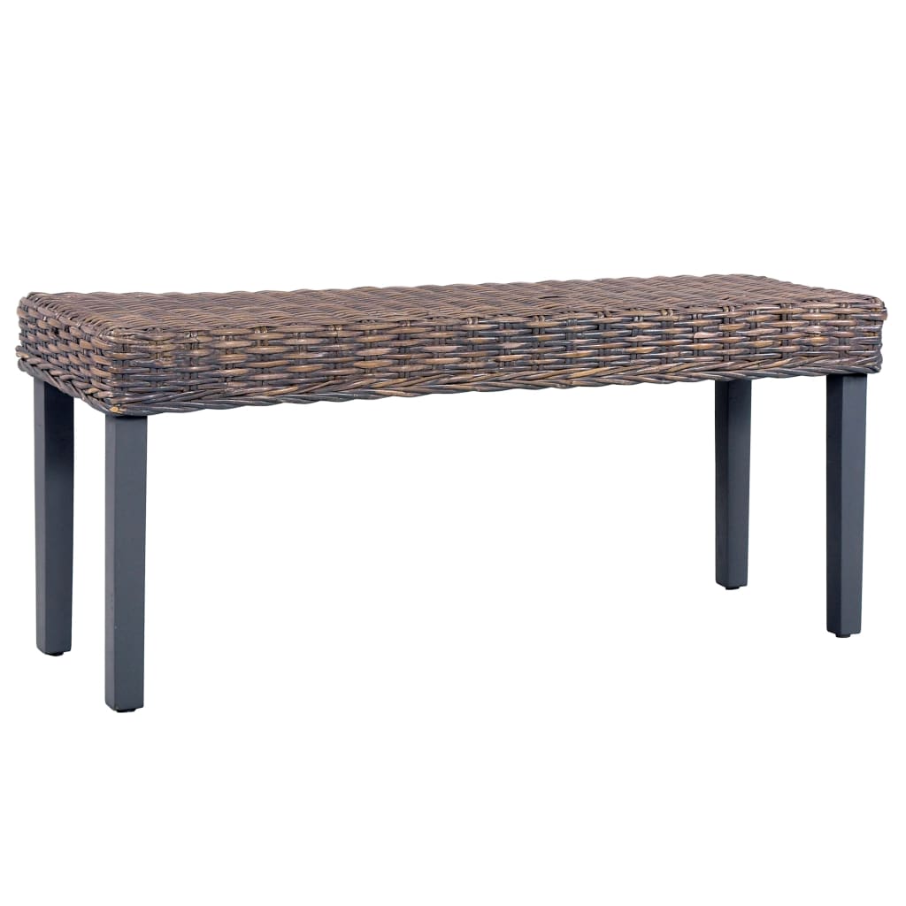 Berkfield Bench 110 cm Grey Natural Kubu Rattan and Solid Mango Wood