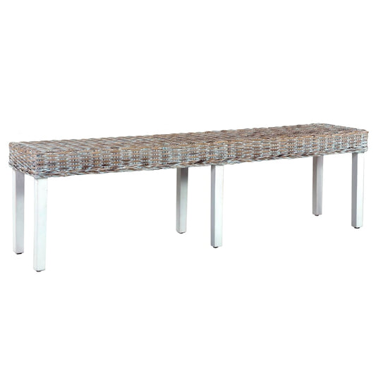 Berkfield Bench 160 cm White Natural Kubu Rattan and Solid Mango Wood