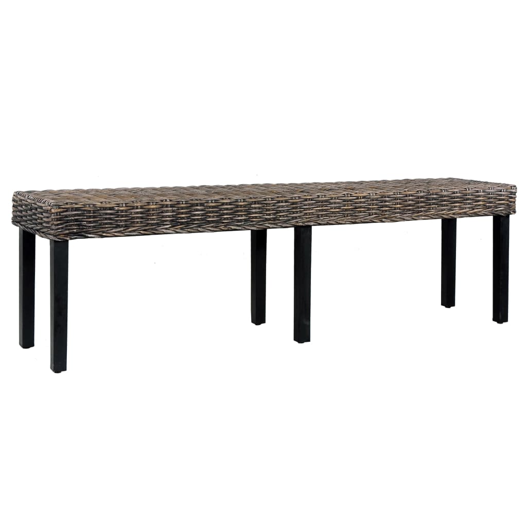 Berkfield Bench 160 cm Black Natural Kubu Rattan and Solid Mango Wood