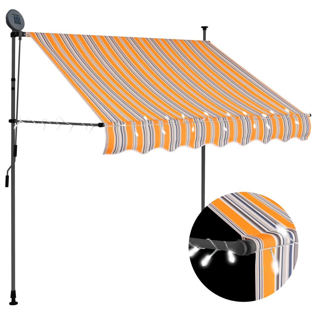 Berkfield Manual Retractable Awning with LED 150 cm Yellow and Blue