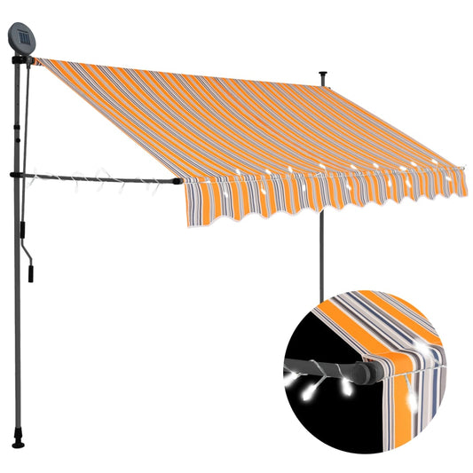 Berkfield Manual Retractable Awning with LED 300 cm Yellow and Blue