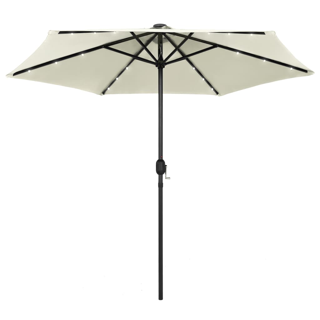 Berkfield Parasol with LED Lights and Aluminium Pole 270 cm Sand White