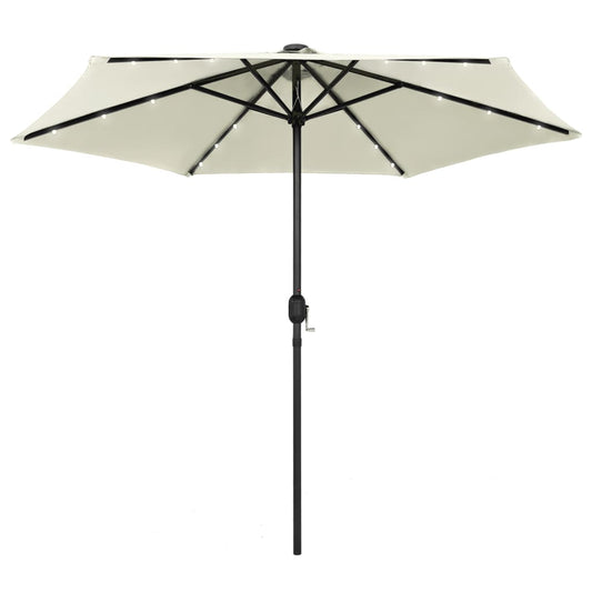 Berkfield Parasol with LED Lights and Aluminium Pole 270 cm Sand White