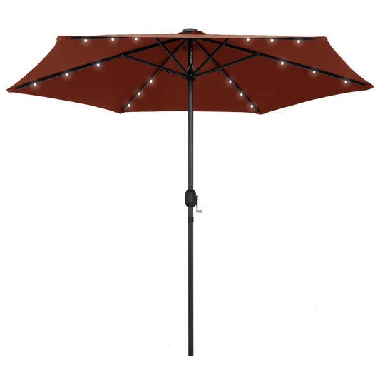 Berkfield Parasol with LED Lights and Aluminium Pole 270 cm Terracotta