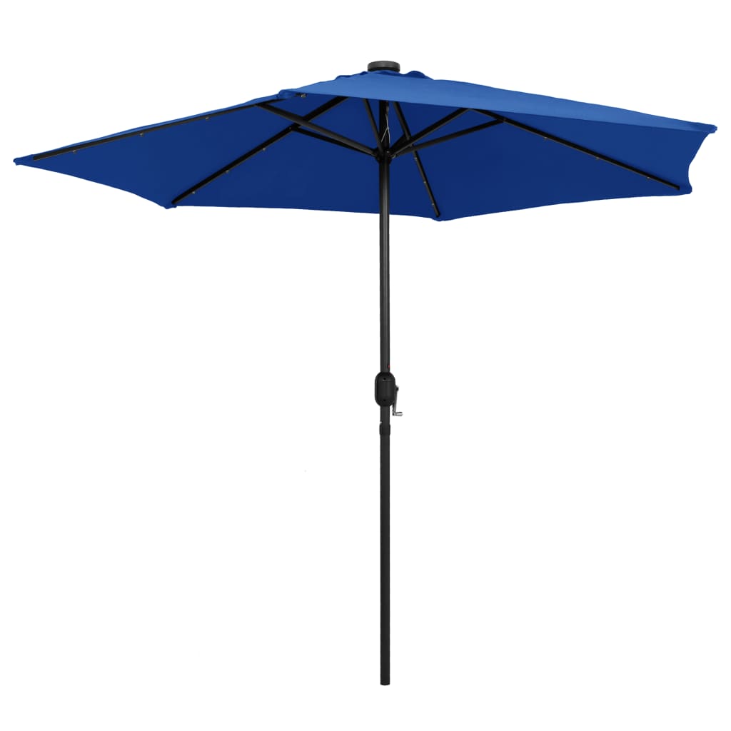 Berkfield Parasol with LED Lights and Aluminium Pole 270 cm Azure Blue
