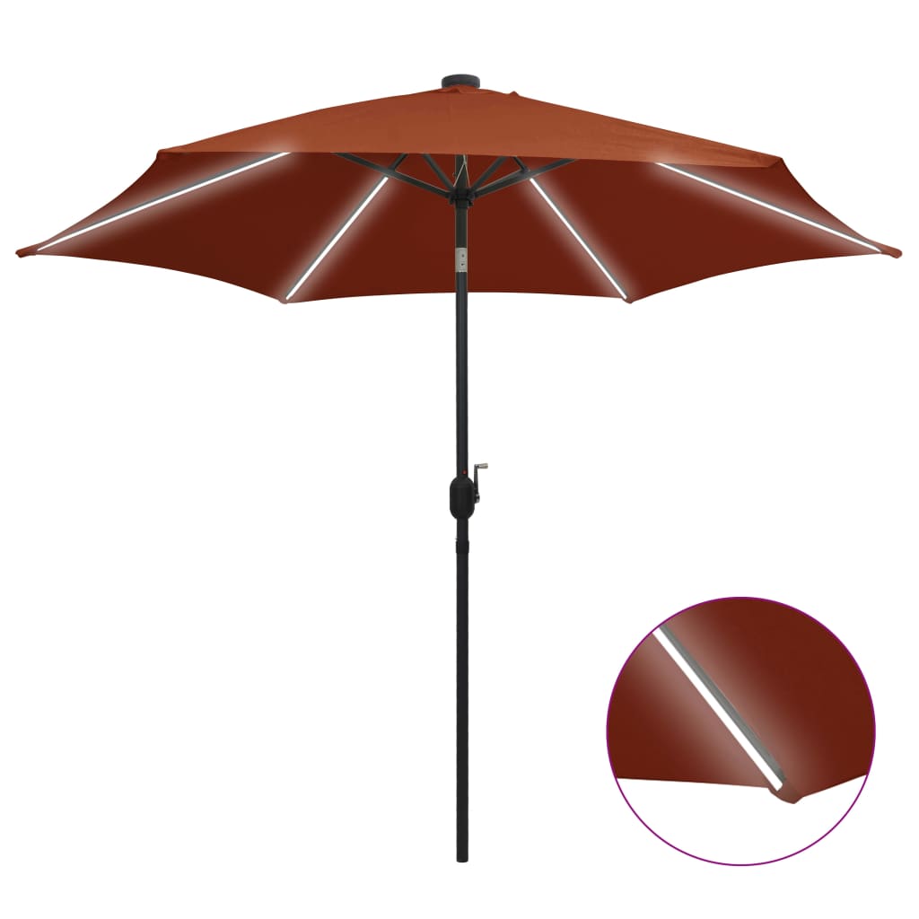Berkfield Parasol with LED Lights and Aluminium Pole 300 cm Terracotta