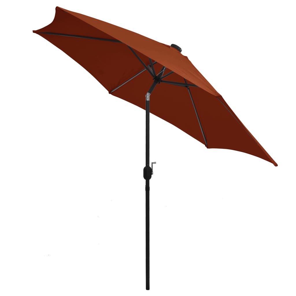 Berkfield Parasol with LED Lights and Aluminium Pole 300 cm Terracotta