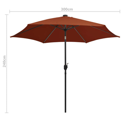 Berkfield Parasol with LED Lights and Aluminium Pole 300 cm Terracotta