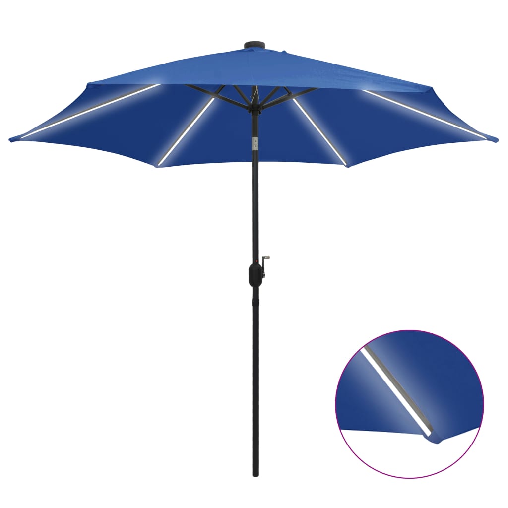 Berkfield Parasol with LED Lights and Aluminium Pole 300 cm Azure Blue