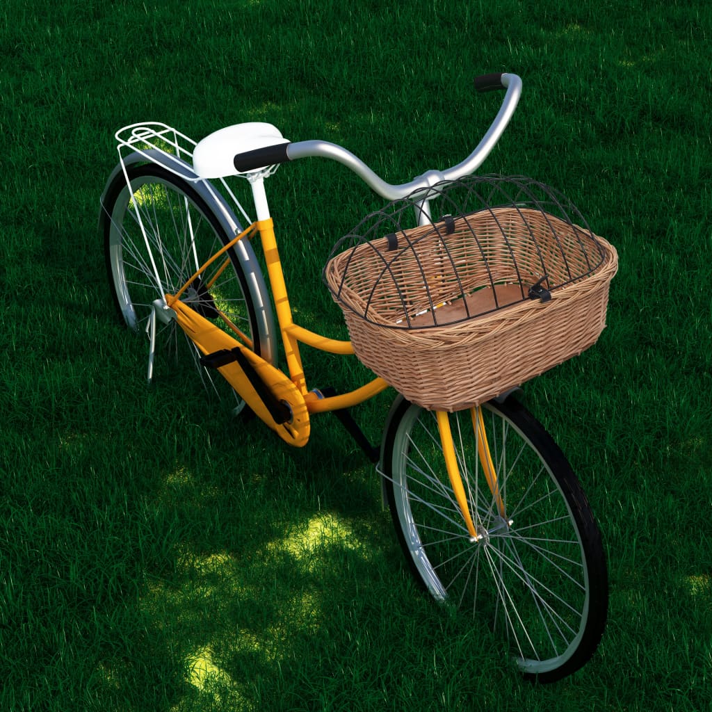 Berkfield Bike Front Basket with Cover 50x45x35 cm Natural Willow