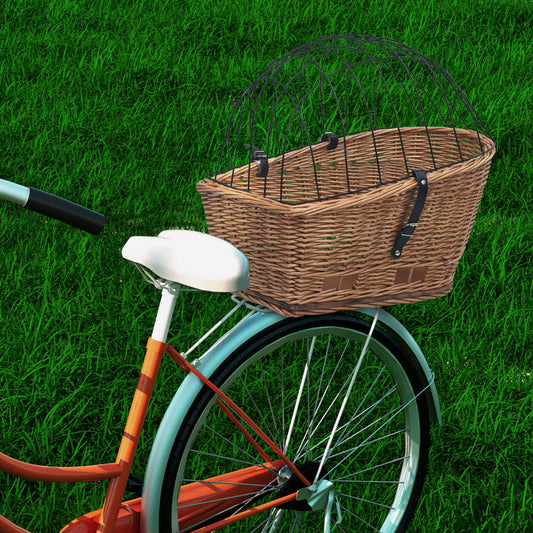 Berkfield Bike Rear Basket with Cover 55x31x36 cm Natural Willow