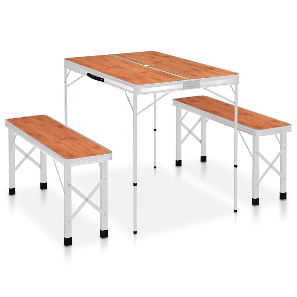 Berkfield Folding Camping Table with 2 Benches Aluminium Brown