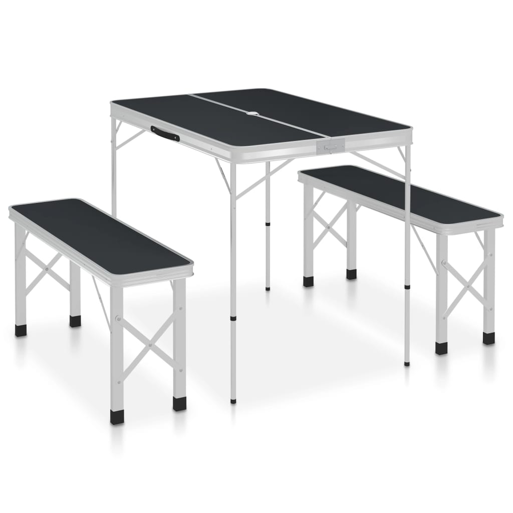 Berkfield Folding Camping Table with 2 Benches Aluminium Grey