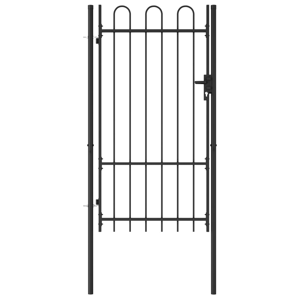 Berkfield Fence Gate Single Door with Arched Top Steel 1x1.75 m Black