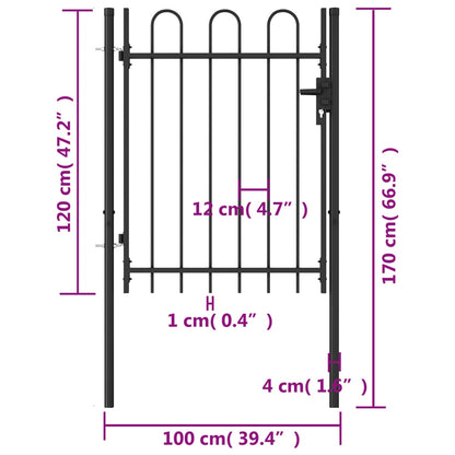Berkfield Fence Gate Single Door with Arched Top Steel 1x1.2 m Black