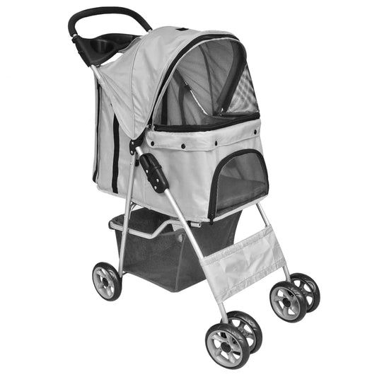Berkfield Folding Pet Stroller Dog/Cat Travel Carrier Grey