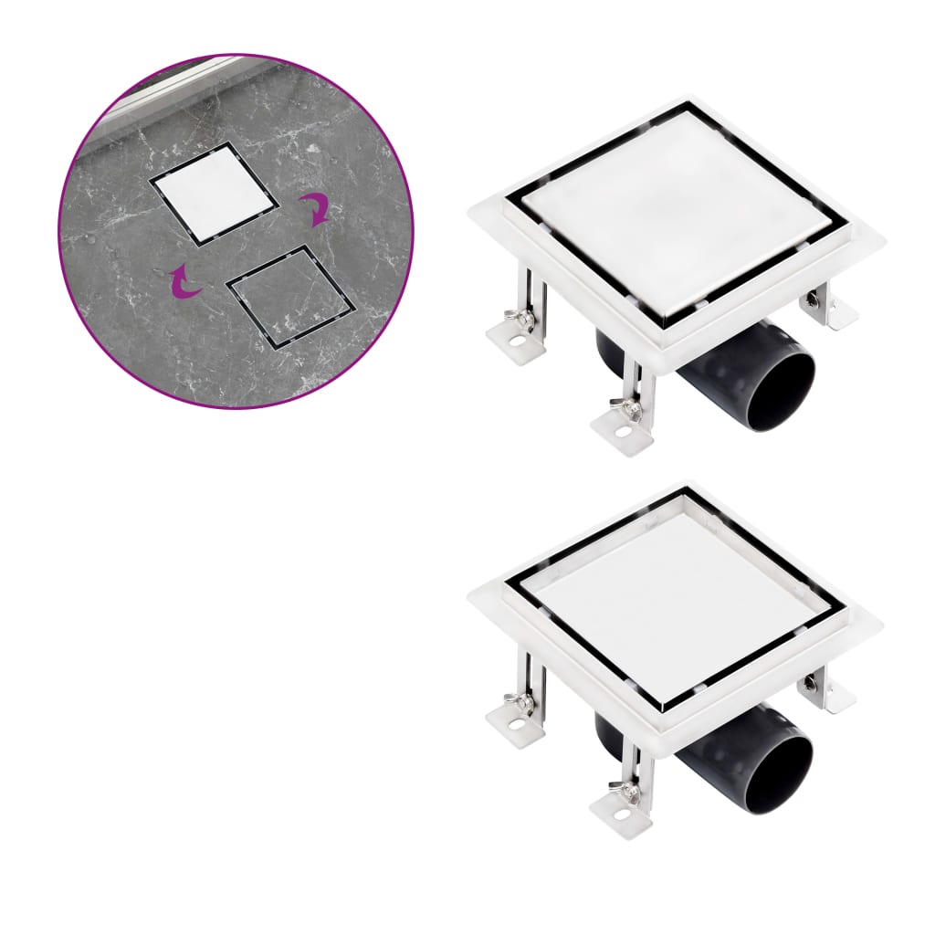 Berkfield Shower Drain With 2-in-1 Flat and Tile Insert Cover 15x15 cm Stainless Steel