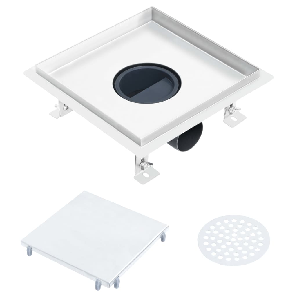Berkfield Shower Drain With 2-in-1 Flat and Tile Insert Cover 23x23 cm Stainless Steel